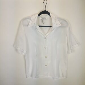 Laura & Jayne Short Sleeve Blouse Women's 6 White Pearl Vintage Coquette Femine